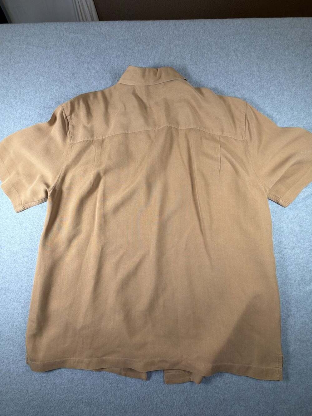 Brandini Pure Silk Tan Short Sleeve Cuban Collar Resort Shirt - Picture 10 of 10